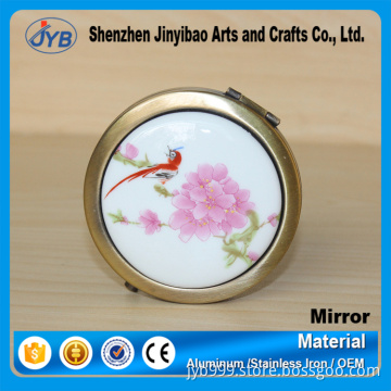 Elegant round compact double side mirrors custom promotion flower make-up mirror